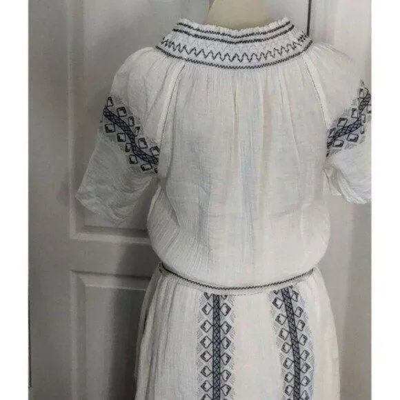 Faherty Catrina Embroidered Maxi Dress White  S Cotton Bohemian NEW - Picture 7 of 15
